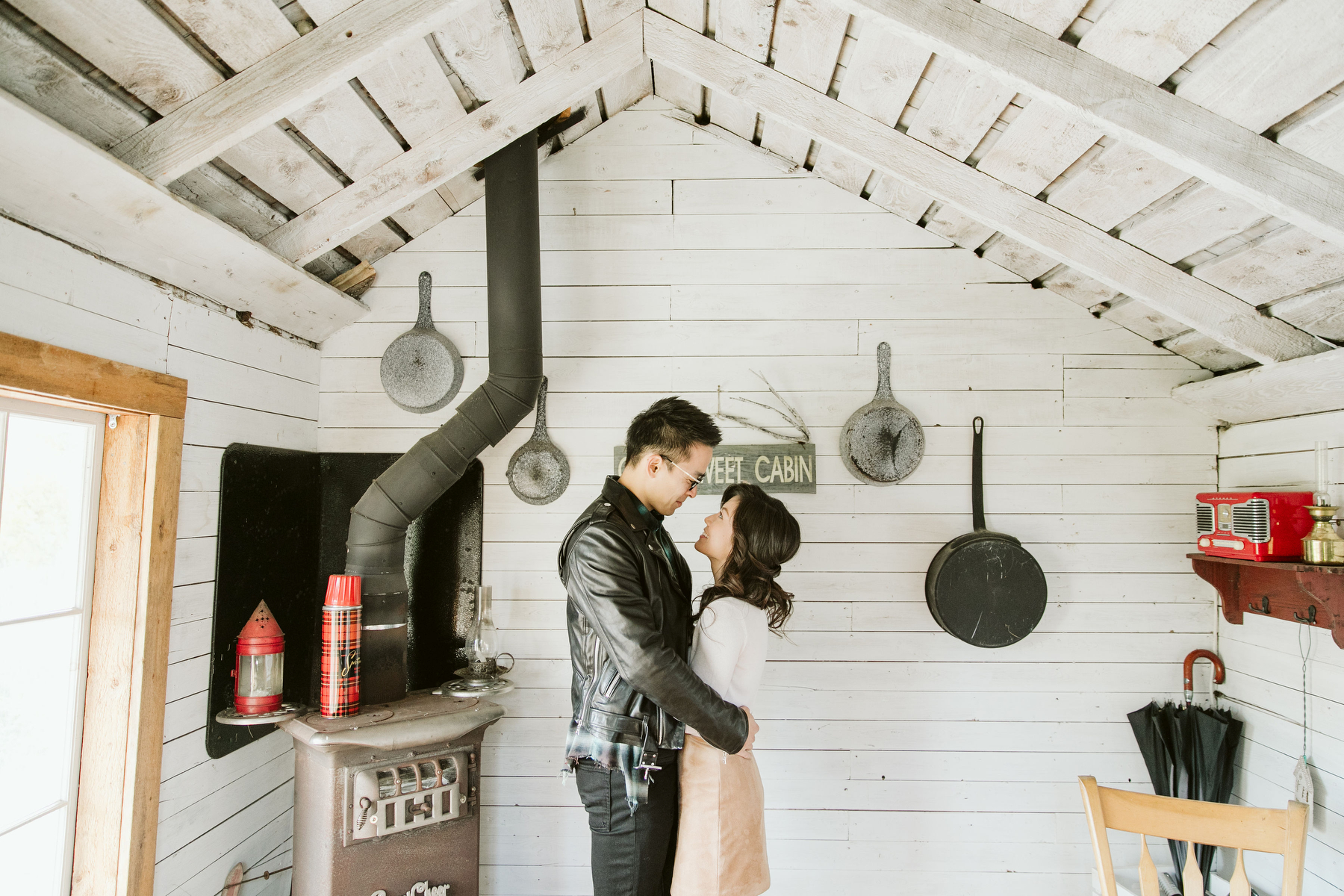 engagement shoot in a cabin