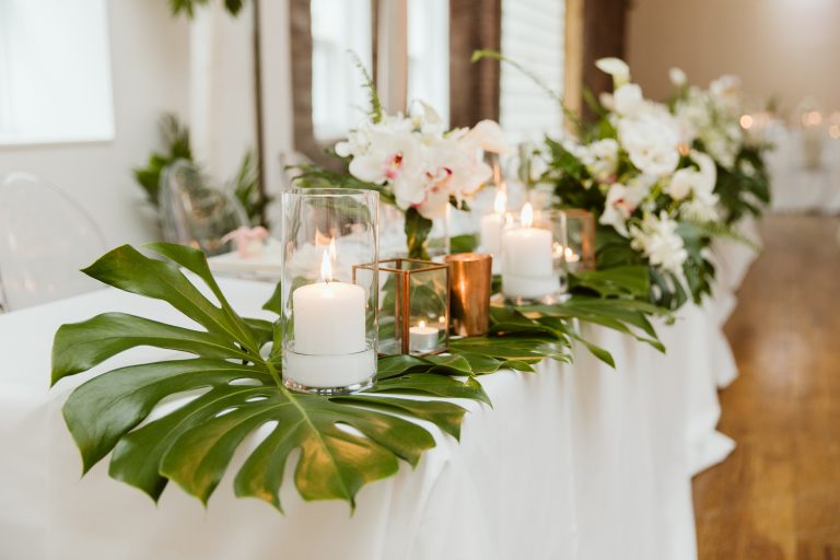 Blush and Bloom tropical wedding flowers