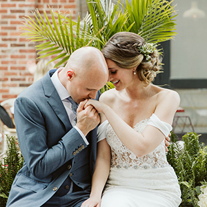 a candid moment of a couple who just got married