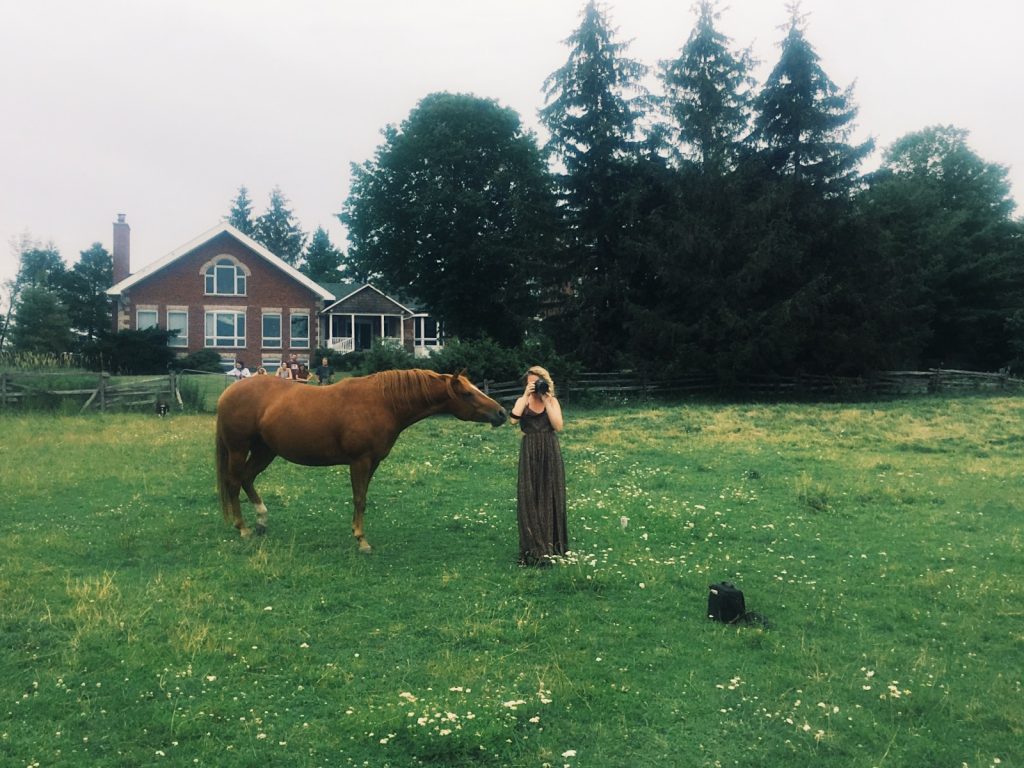 Photographer shooting with a horse in Ontario